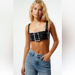 weworewhat BUCKLE BANDEAU TOP VEGAN LEATHER BLACK